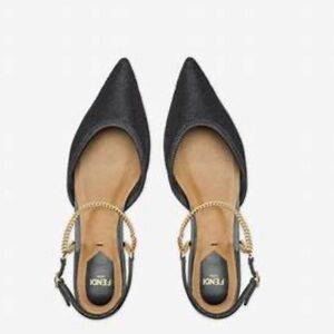 FENDI Black Colibri lite flat with Gold Chain Accent